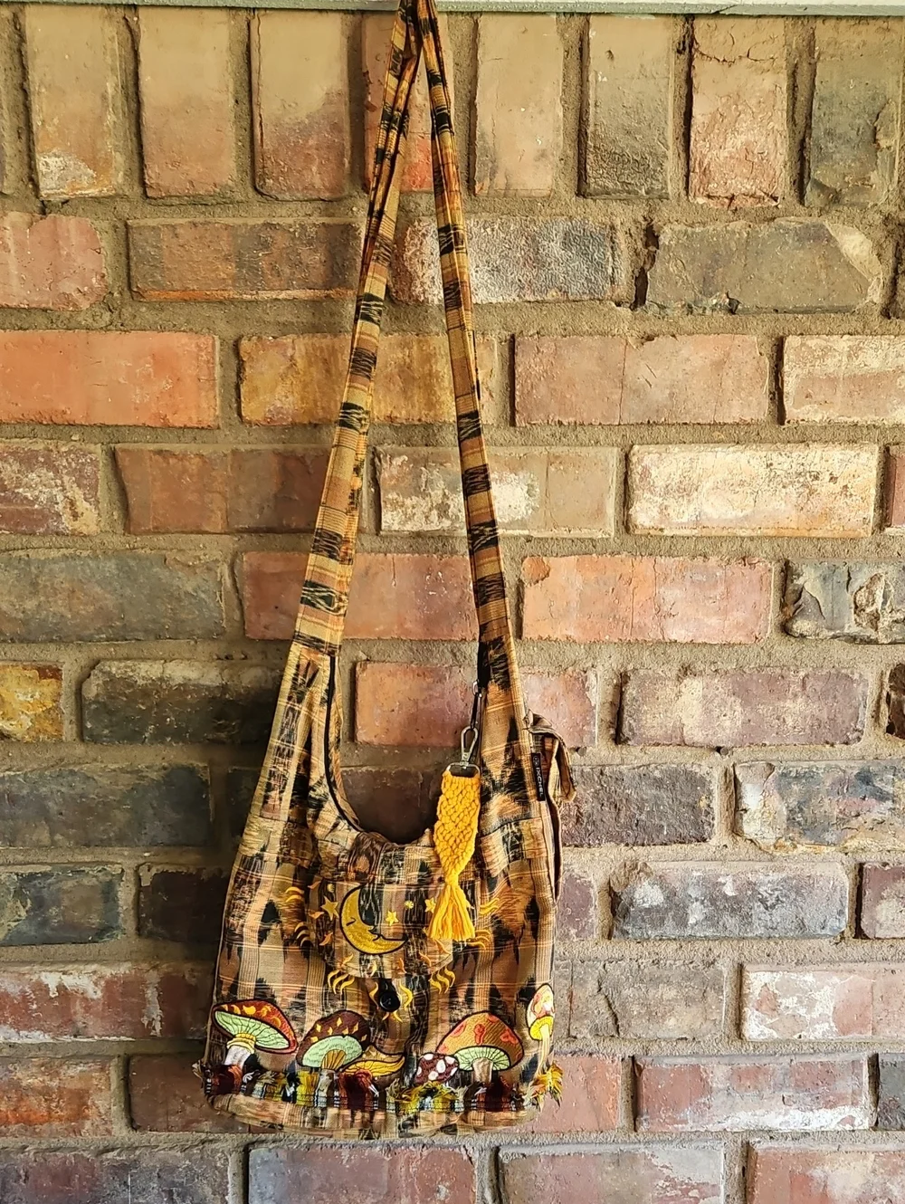 Funky Bohemian Embroidered Magical Mushroom Garden Crossbody Bag